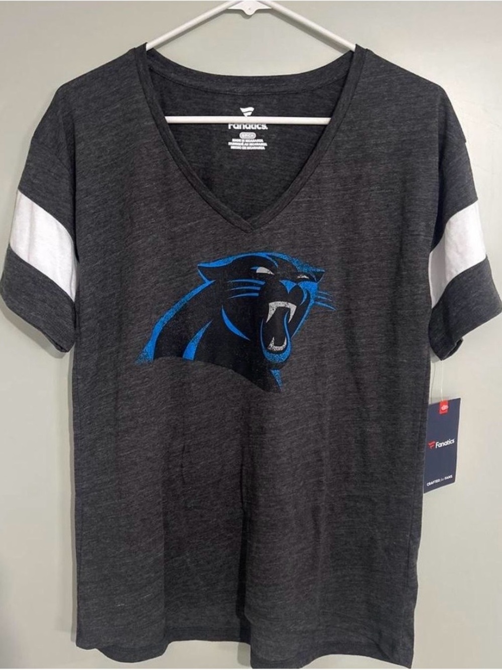 Fanatics Woman’s Carolina Panthers Charcoal V-Neck Tee